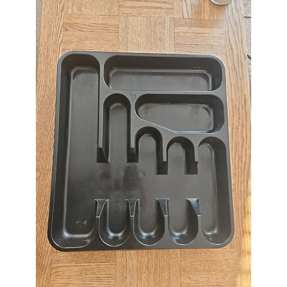Black Plastic 7 Compartment Kitchen Utensil Tray Holder, 16.5'' x 14.5''
